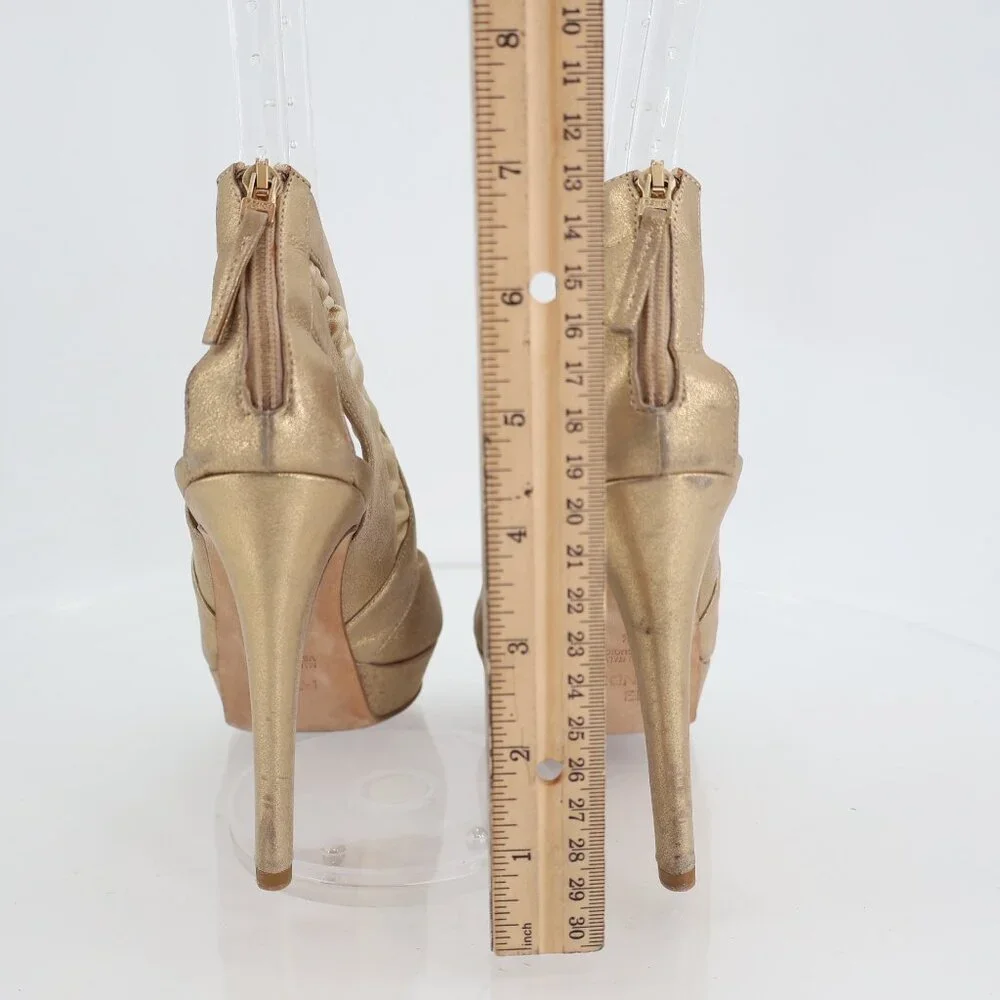 Fendi Heels Women's Size 5.5 Gold Metallic Leather Fabric Platform - Picture 8 of 13